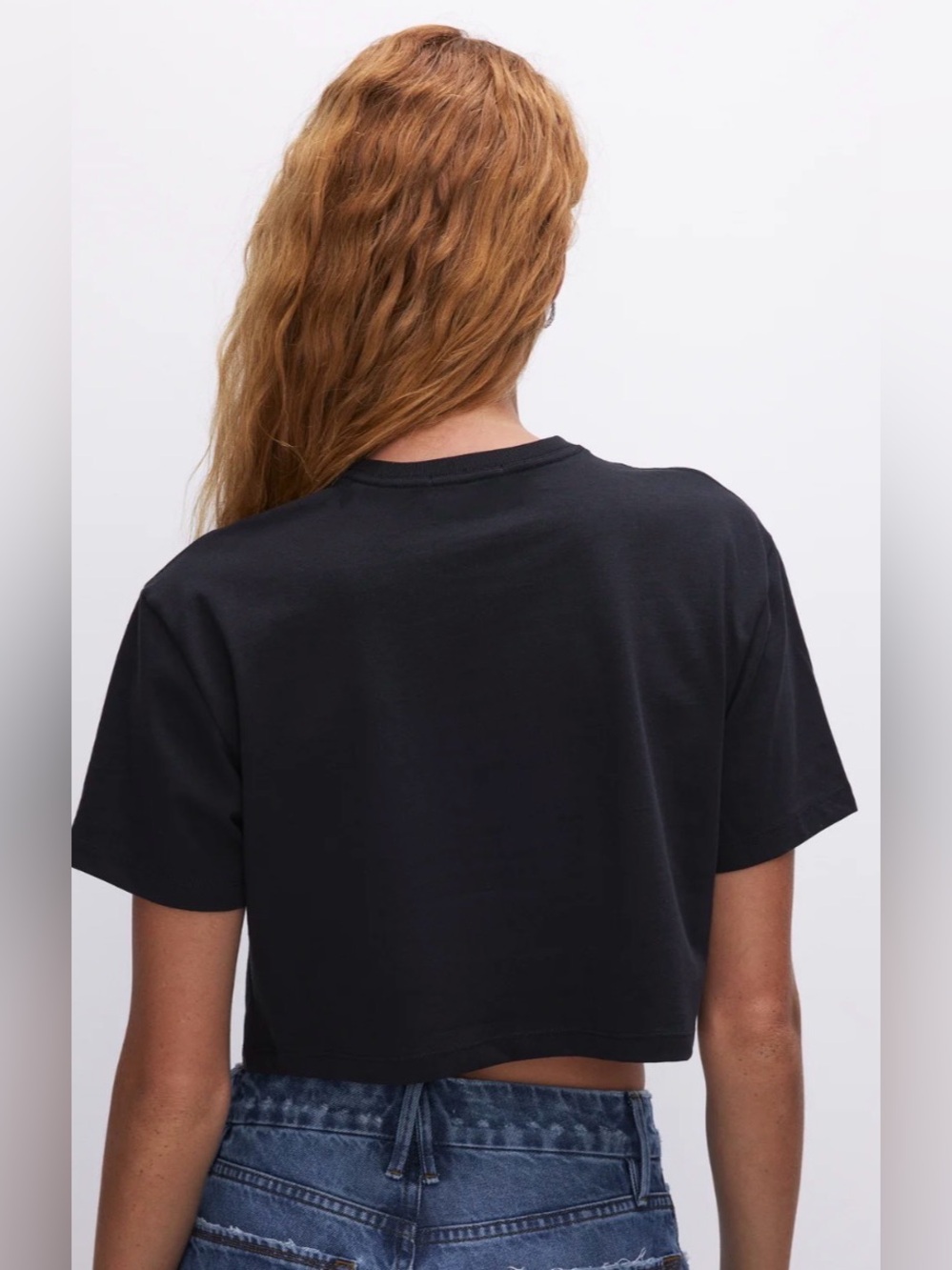 NWT Good American Cotton Cropped Tee in Black - Picture 3 of 4